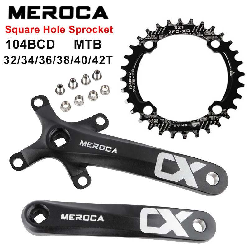 Square Hole MTB Crankset 104BCD 170mm Narrow Tooth Chainring 32/34/36/38/40T/42T