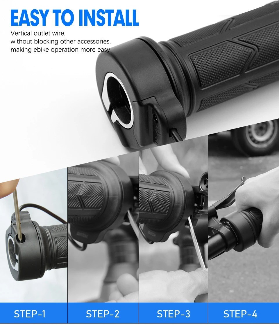 Electric Bicycle Throttle Grip 12V-72V Ebike 192X Full Twist Throttle SM/WP Plug