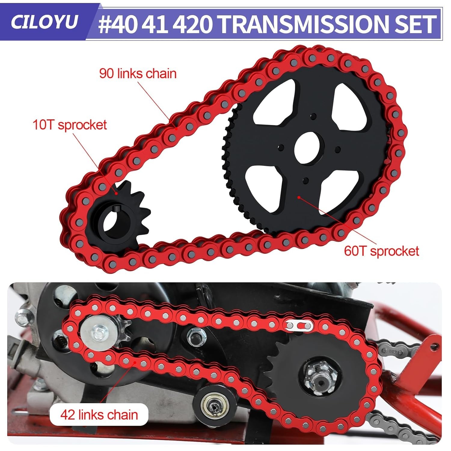 60 Tooth Sprocket 420 Mini Bike Chain Kit Replacement for Coleman CT200U CT200U-