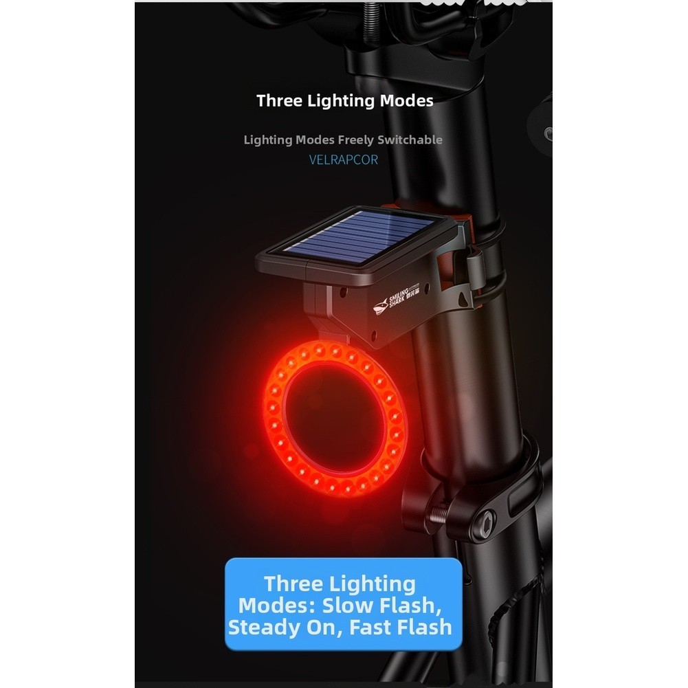 LED Solar Powered Bike Tail Light USB Rechargeable Cycling Safety Light