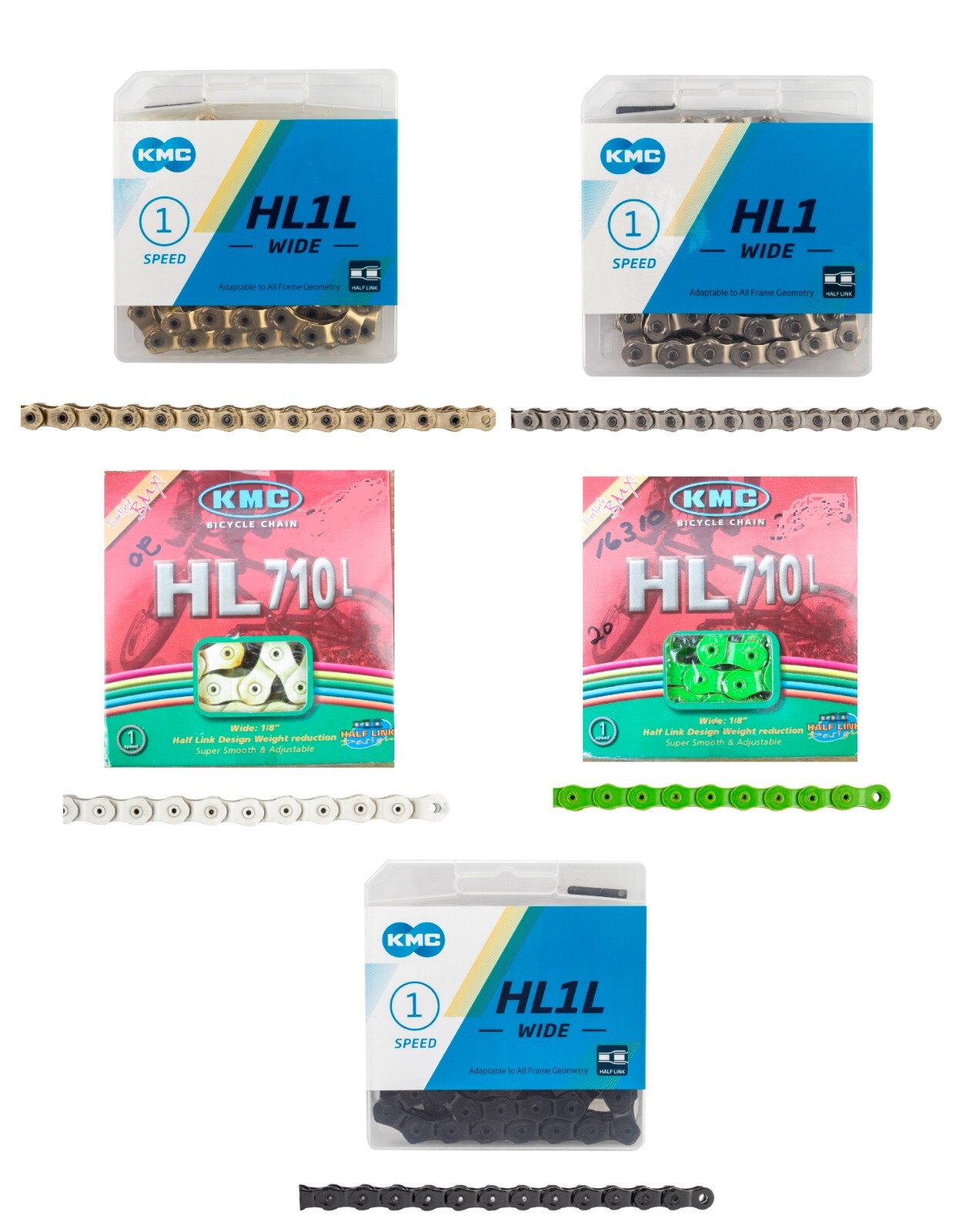 CHAIN half link KMC HL1 WIDE 1s SL 100L Different Colors