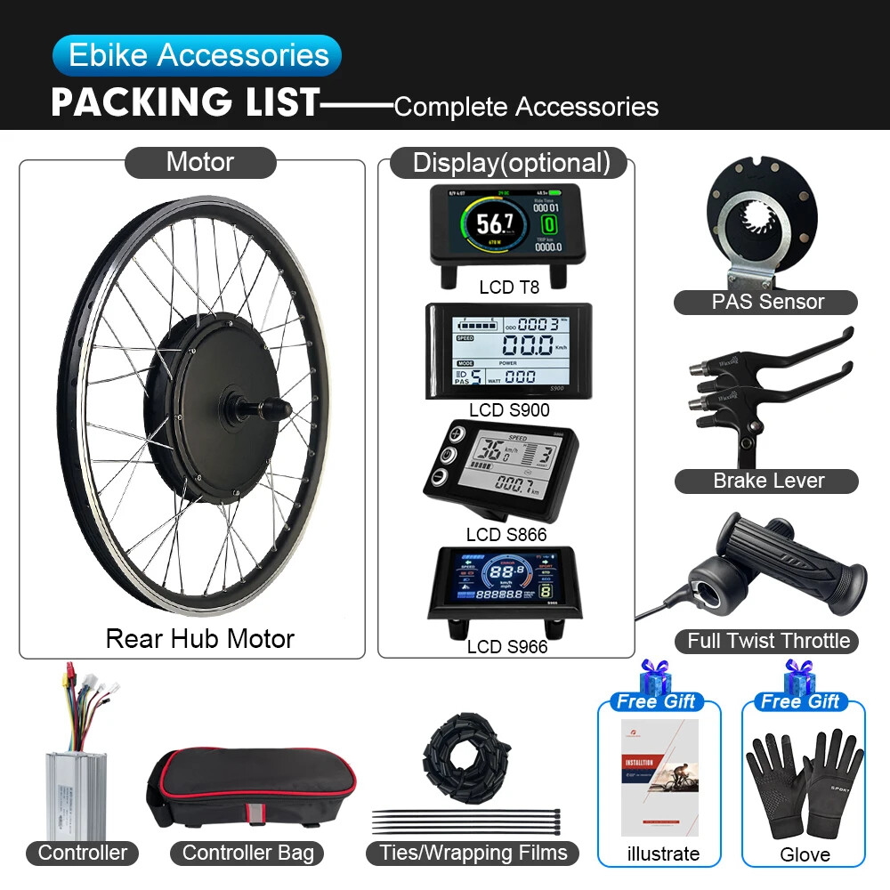 48V 1500W Mountain Electric Bike Conversion Kit Rear Rotate Wheel Hub Motor