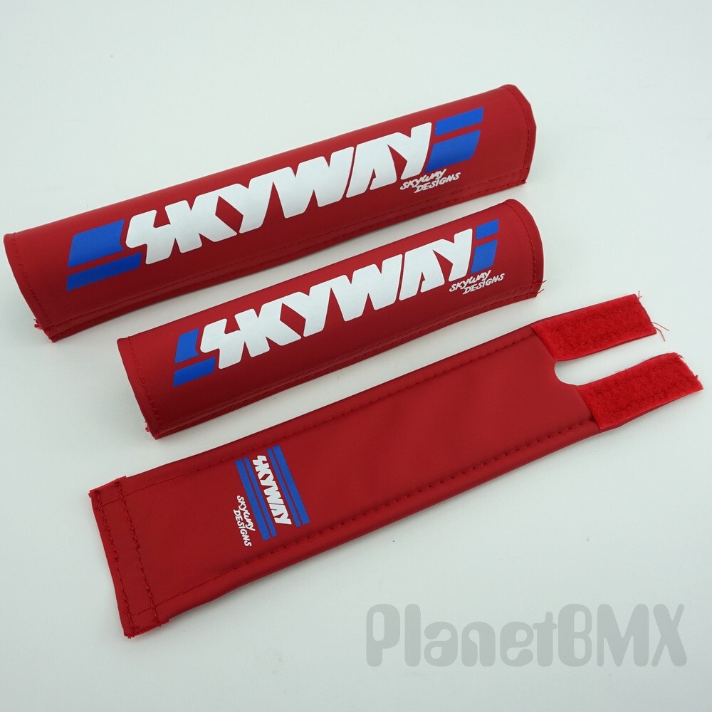 Skyway BMX 3-piece PADSET in RED / WHITE Logo safety pads NEW Flite USA T/A