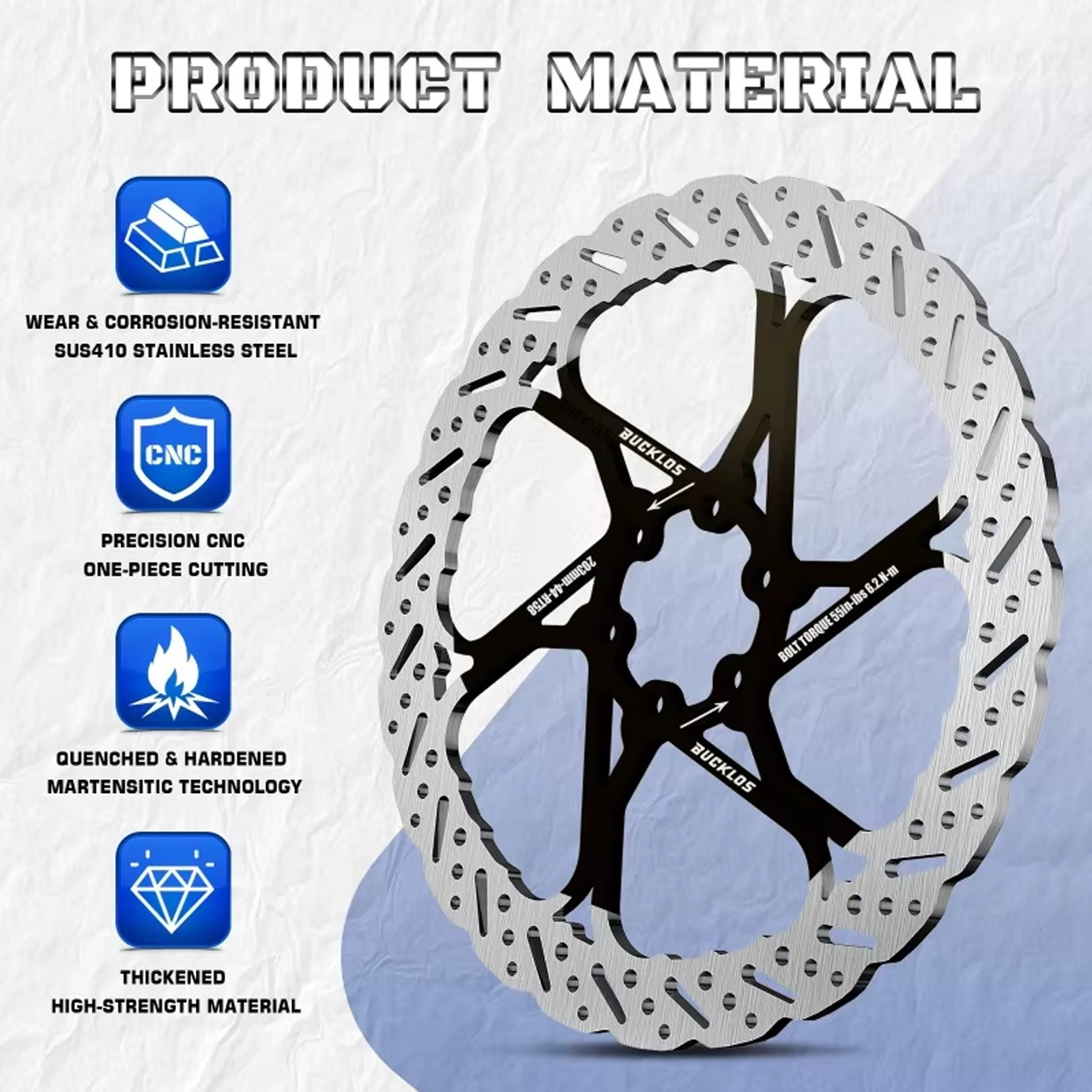 BUCKLOS Bicycle Disc Brake Rotor Hydraulic 140/160/180/203mm MTB Road Colorful
