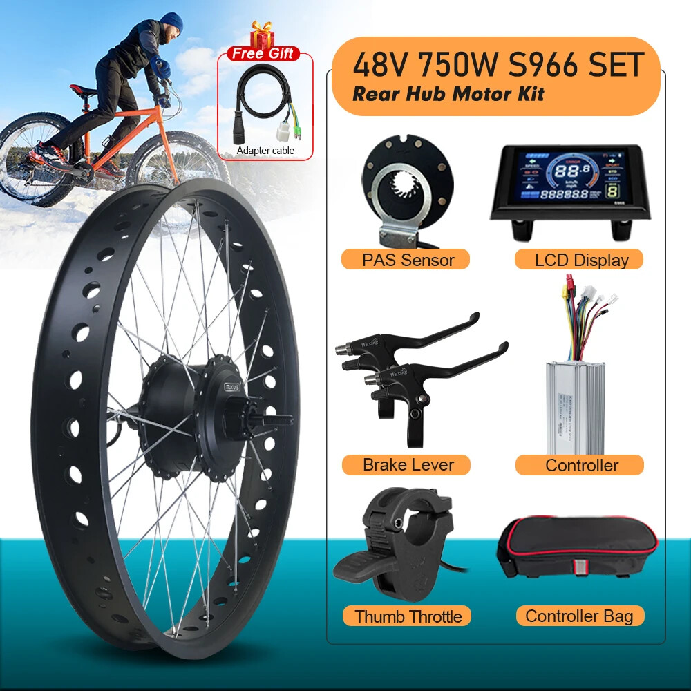 48V 750W Brushless Front/Rear Hub Motor Wheel Dropout 170mm for Snow Bike Kit
