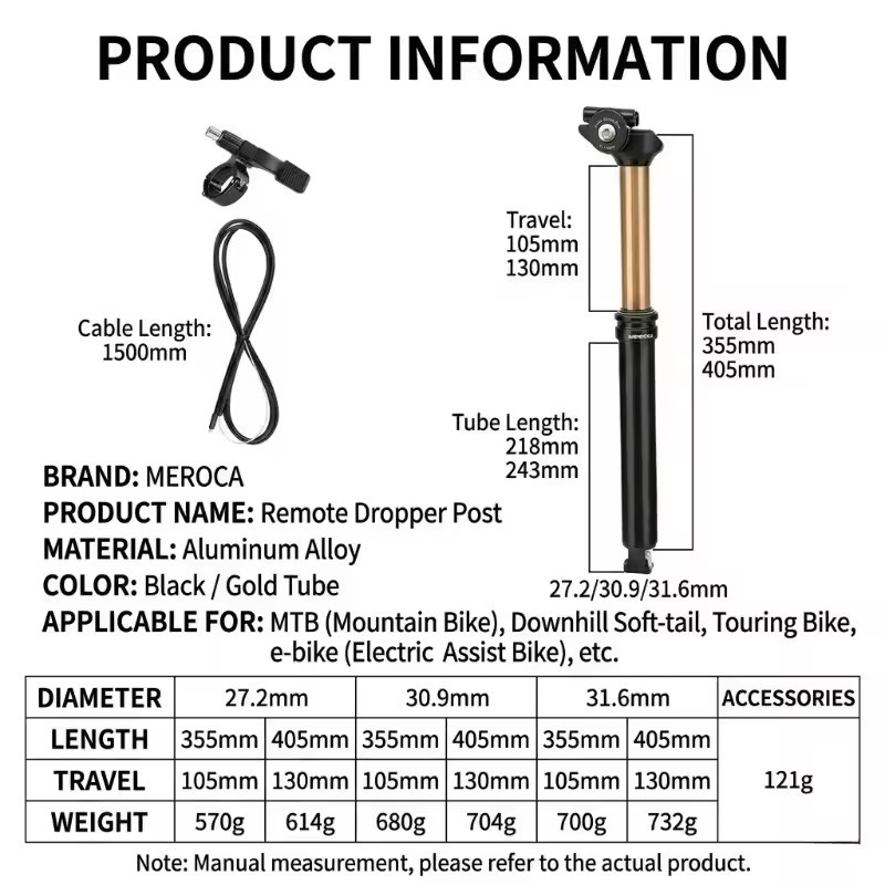 Bicycle Dropper Seatpost Internal Routing MTB Remote Control Hydraulic Lifting