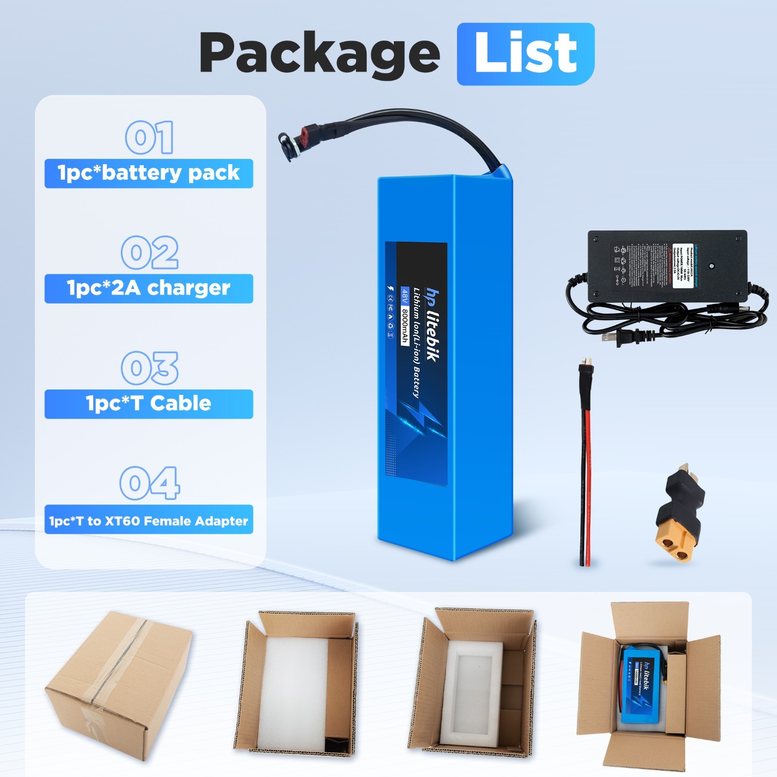 48V Ebike Battery 48V 8AH Electric Bicycle Battery for Ebike 100W-750W Motors
