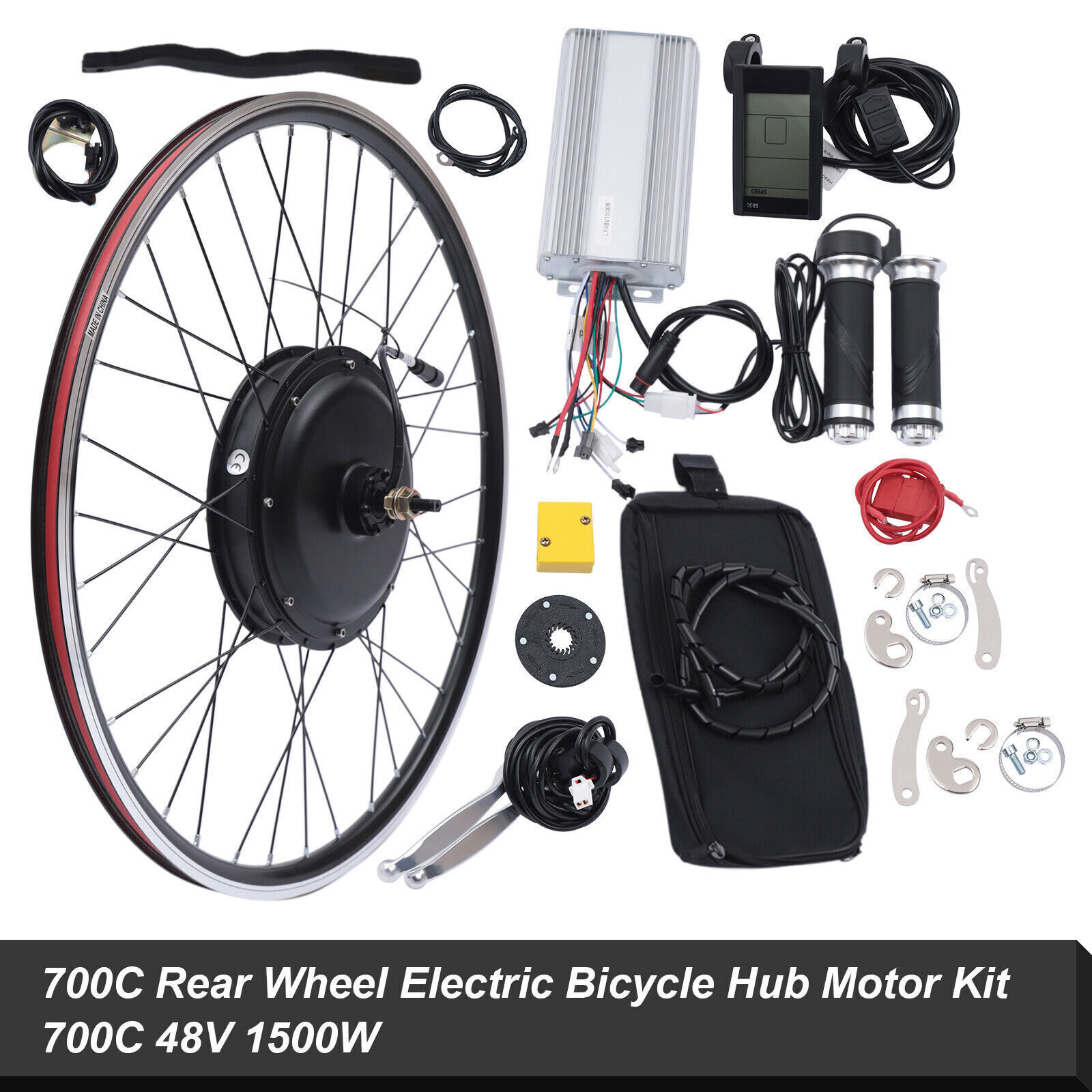 Ebike Conversion Kit 48V 1500W Rear Motor Wheel 700C LCD Display 500 rpm New
