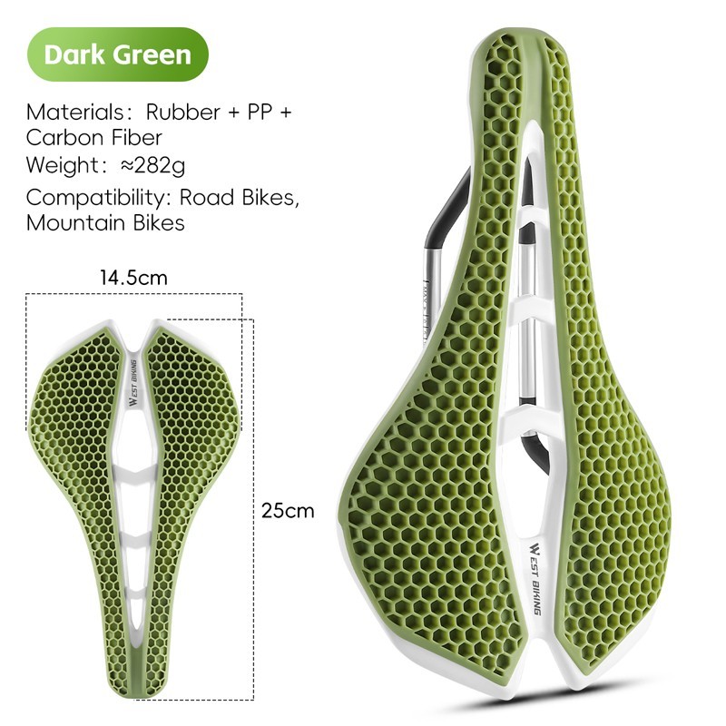 WEST BIKING Bicycle Saddle 3D Honeycomb Hollow Racing Bike Seat Cushion Green