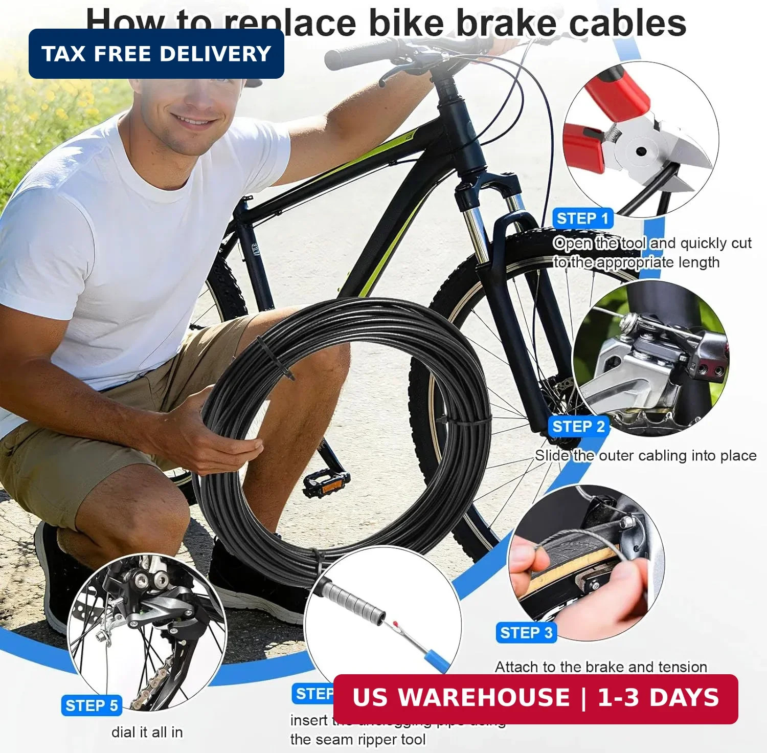 5mm x 50ft Bicycle / Bike Lined Brake Cable Housing, Black – Housing Only