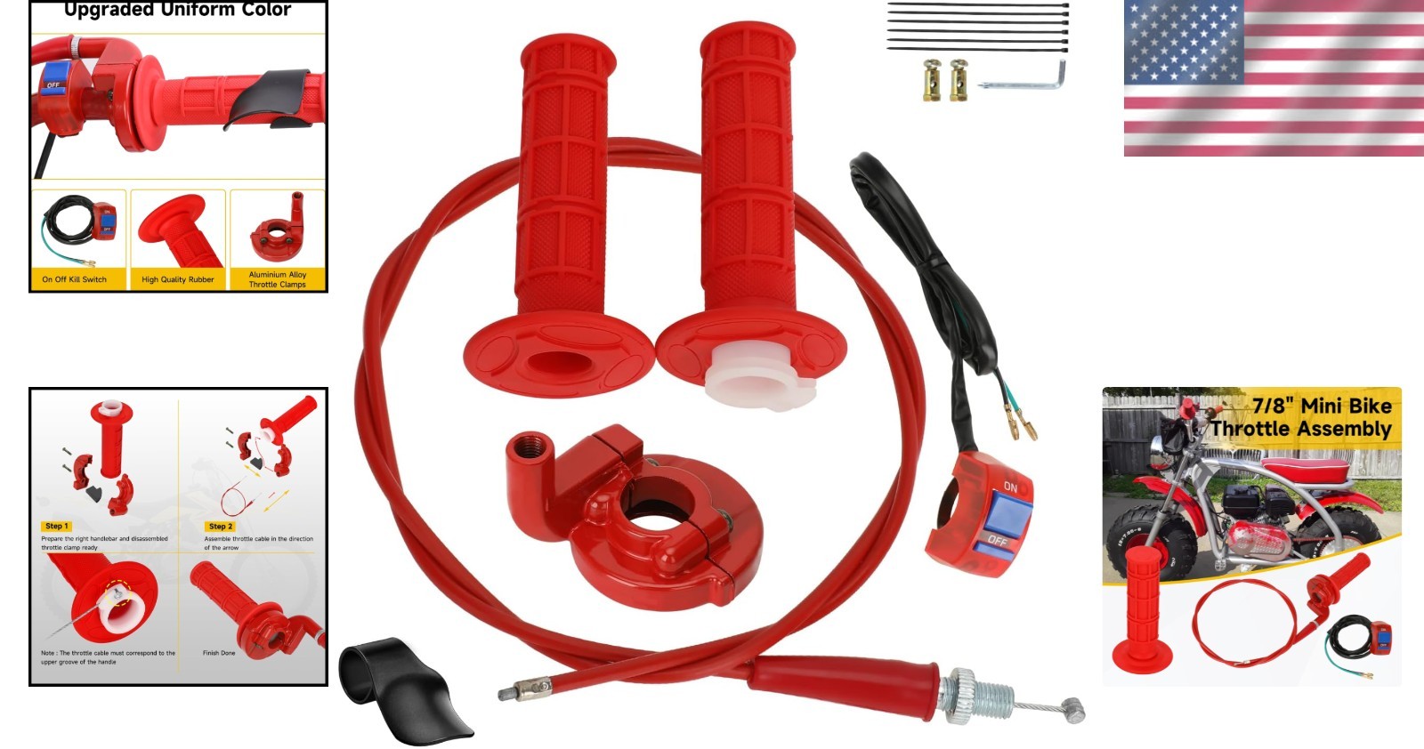 7/8″ Modern Throttle Cable Assembly for Pit Dirt Bikes – Includes Switch & Grips