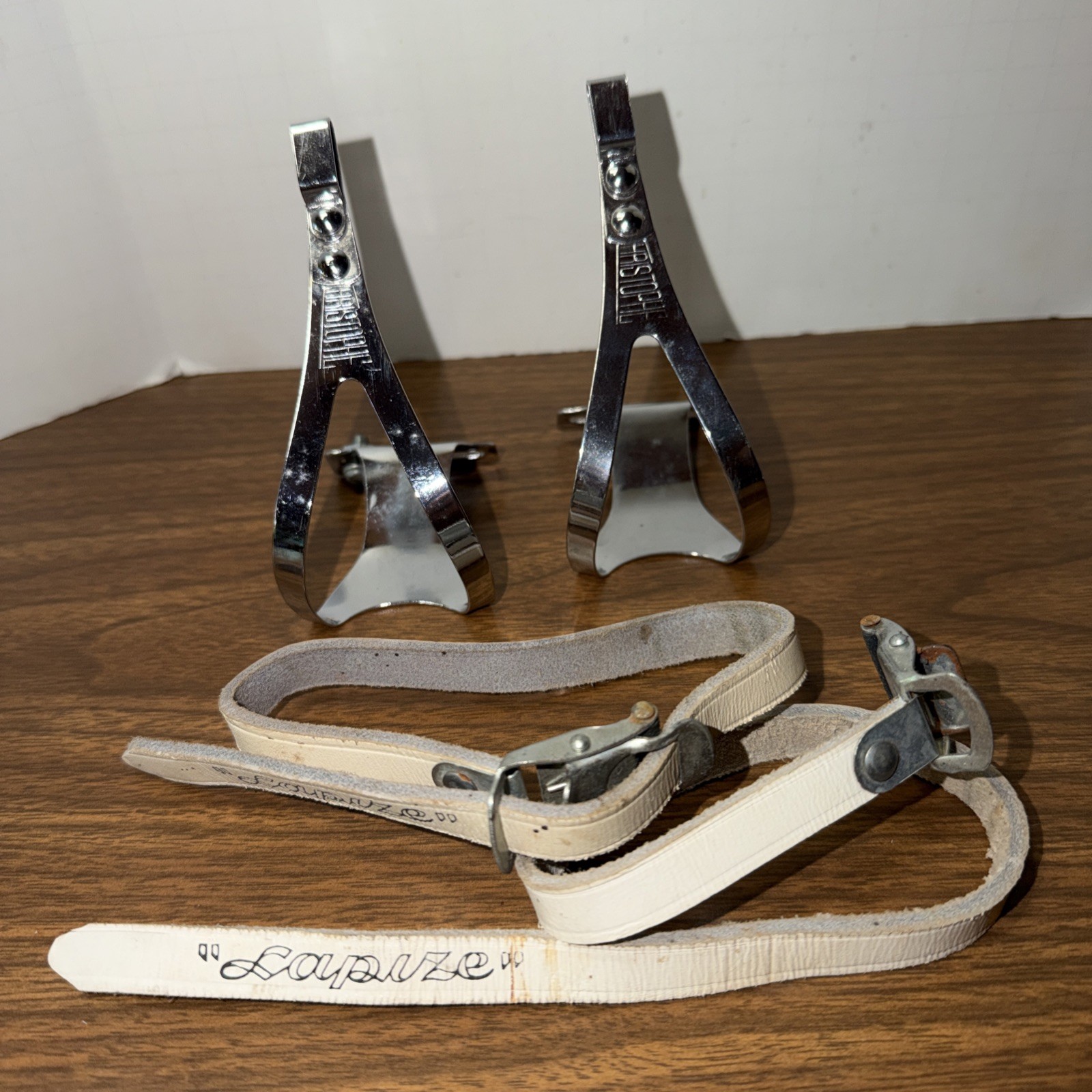 Vintage Christophe Road Bike Toe Cages Clips w/Lapize Leather Straps France