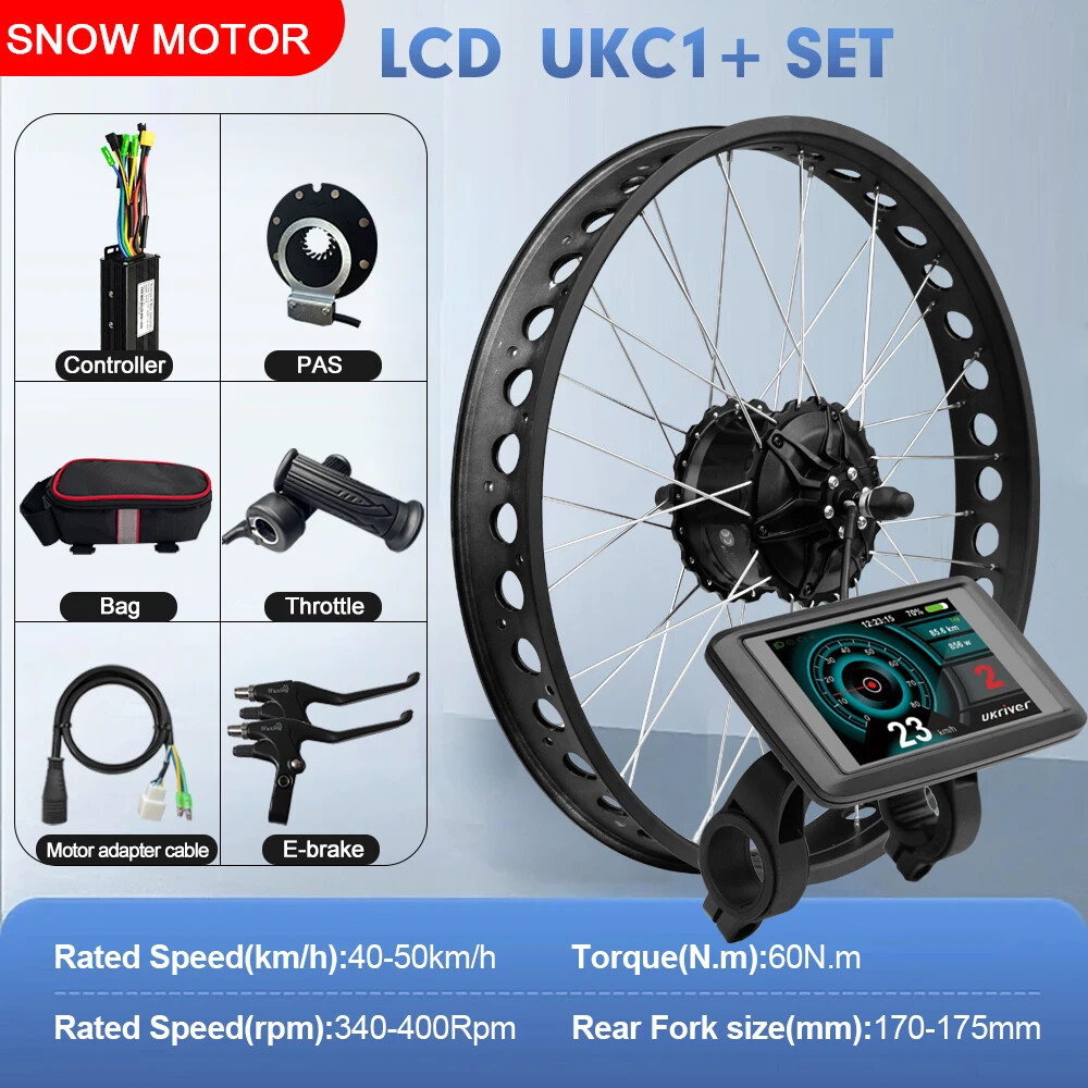 Snow Fat E-bike Conversion Kit 48V 750W Rear Hub Motor Wheel Dropout 170-175mm