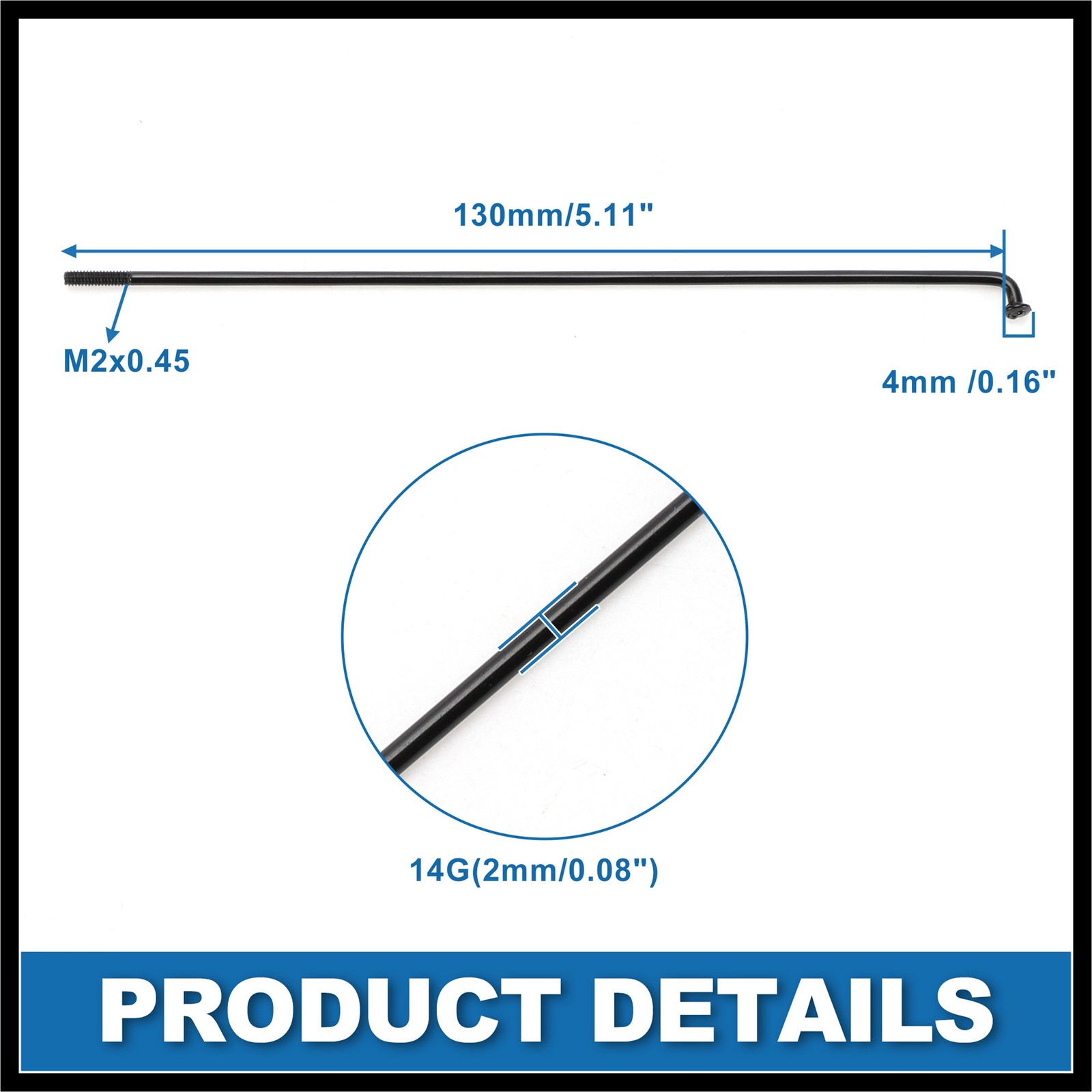 Bike Bicycle Spoke 14G 130MM Mountain Bike Spokes steel Black 36Pcs