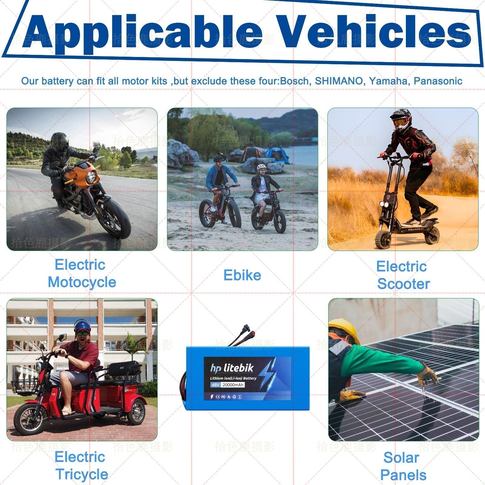 48V 20Ah Lithium Battery 30A BMS for ≤1500W Ebike Electric Bike Bicycle Scooter