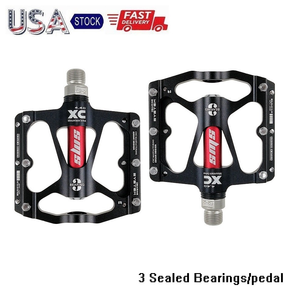 Aluminum Road MTB Mountain Bike XC Bicycle Pedal 3 Bearings Flat Pedals Black