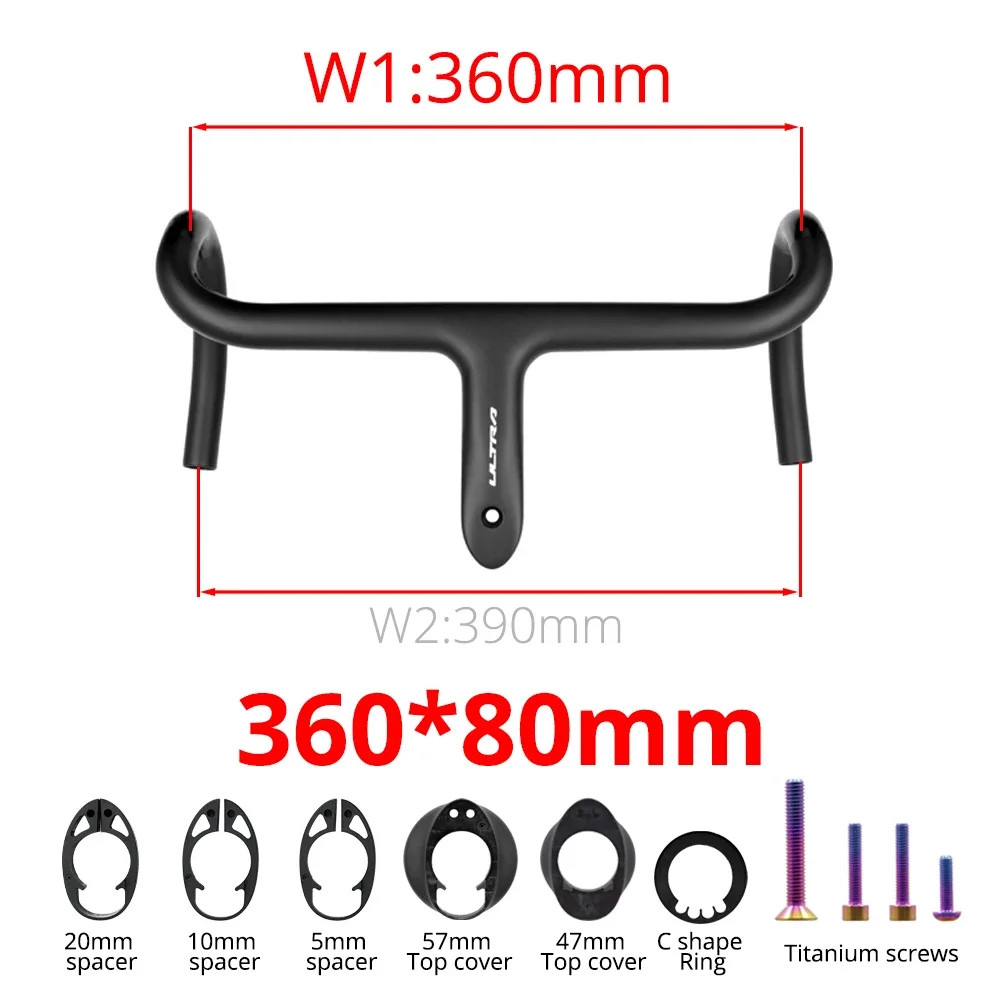 Road Bicycle Carbon Internal Cable Integrated Drop Bar 360-380mm with Mount