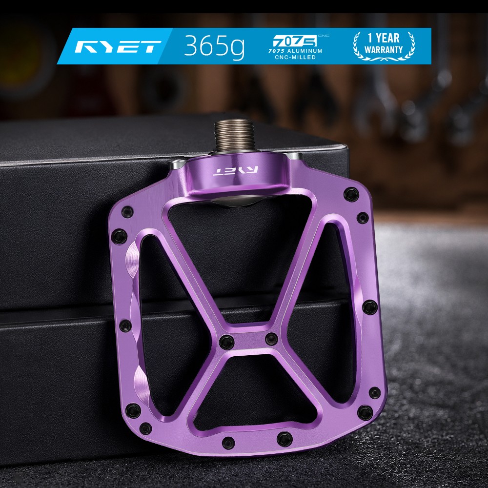 RYET CNC Machined Pedals 365g 7075 Aluminum DU Bearings Flat MTB Road Bike