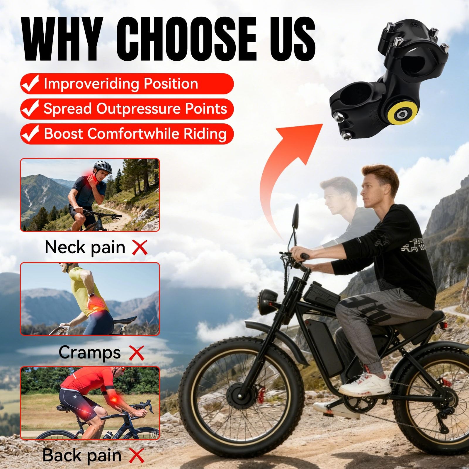 Adjustable Bike Stem 60 Degree Handlebar Riser Adaptor For Bicycle Component