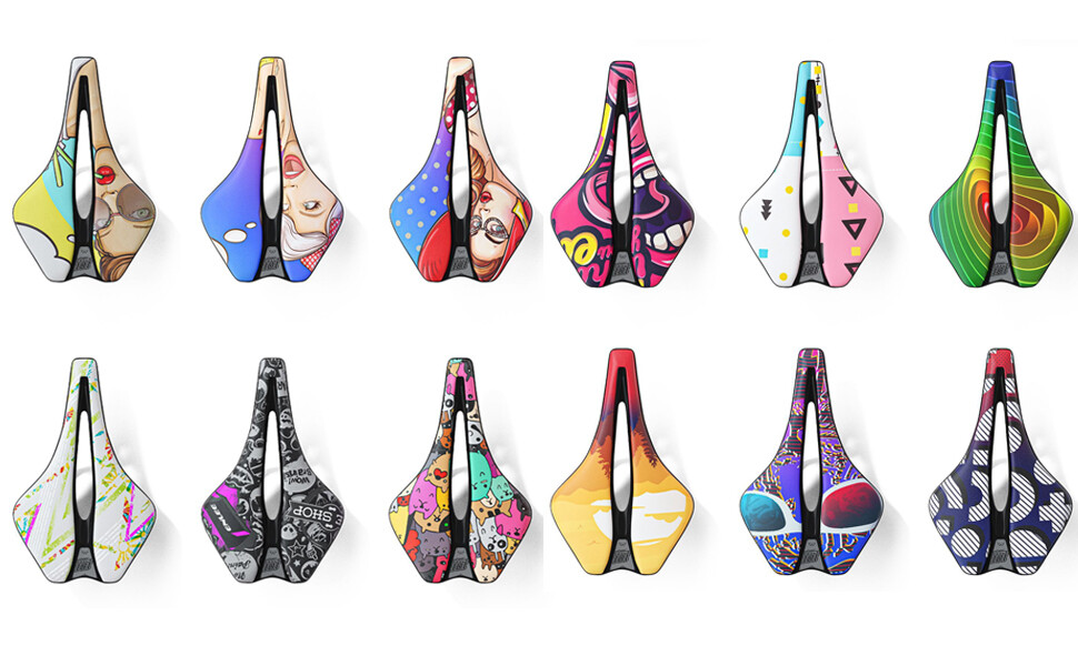 Bicycle Saddle Graffiti Printed Short Nose Bike Seat Ergonomic Cut Out