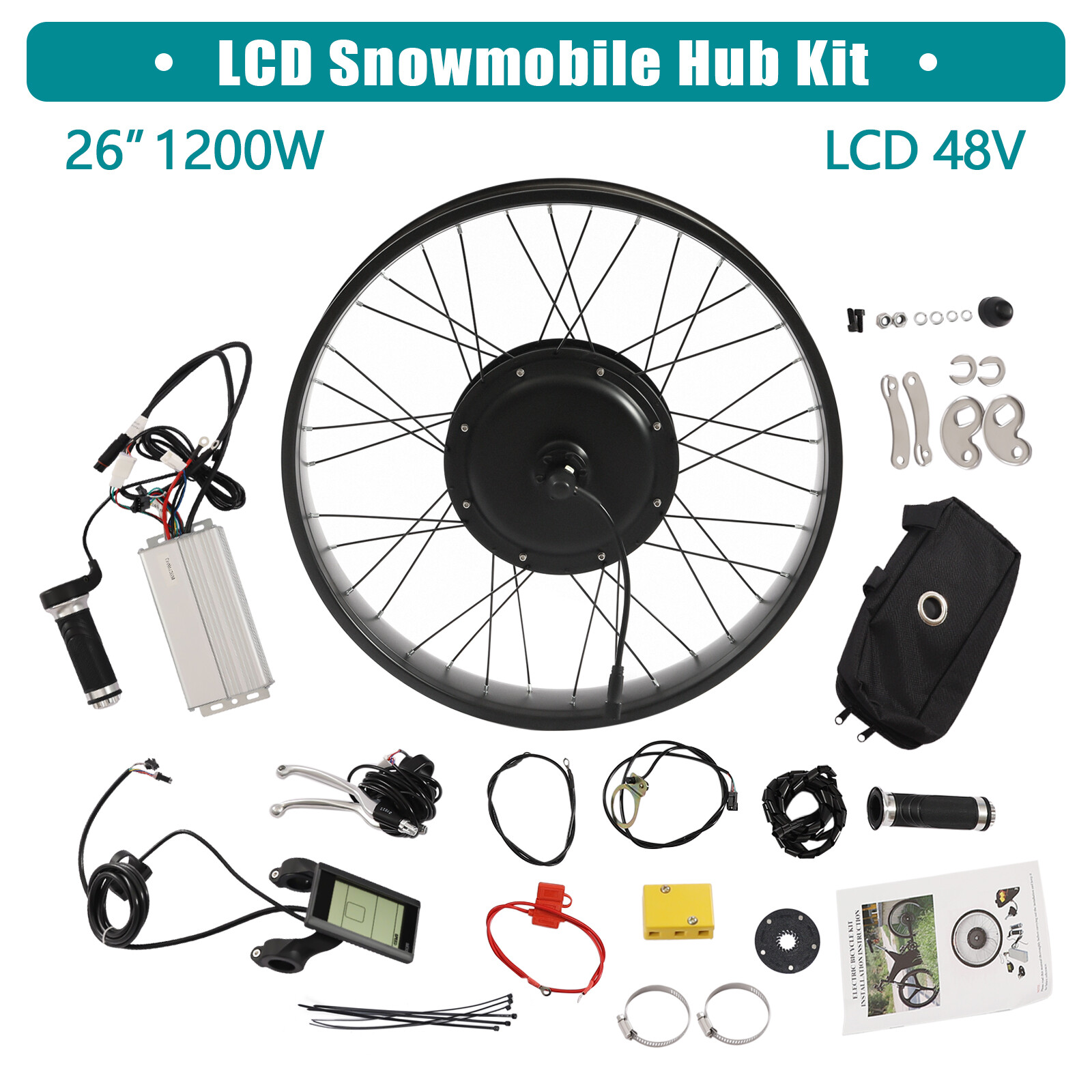 26″ 1200W Fat Tire Electric Bicycle Motor E-Bike Rear Wheel LCD Conversion Kit