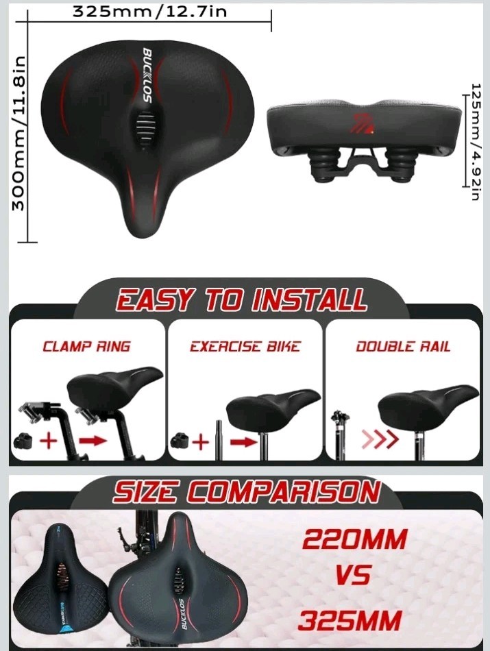BUCKLOS Wide Bike Seat Men Women Ebike Seats Extra Large Comfortable *Note*