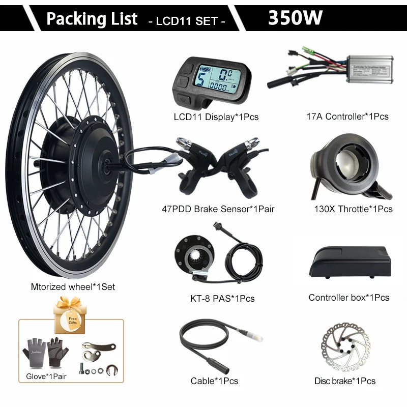 Electric Bike Conversion Kit 350W 36V 48V Brushelss Gear Front Wheel Motor