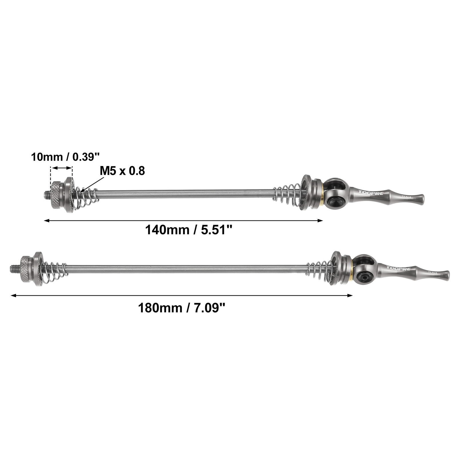Universal Piece of 2 Quick Release Axles Skewers Lever 140mm 180mm Titanium Tone