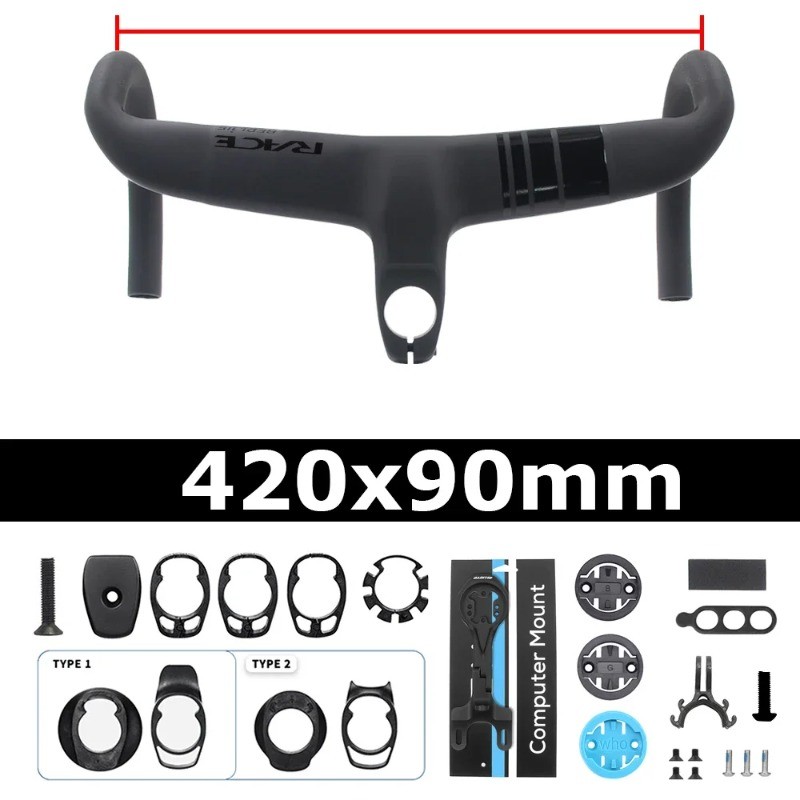 Carbon Road Bike Integrated Drop Bar Reach 80mm 360-440mm Internal Cable