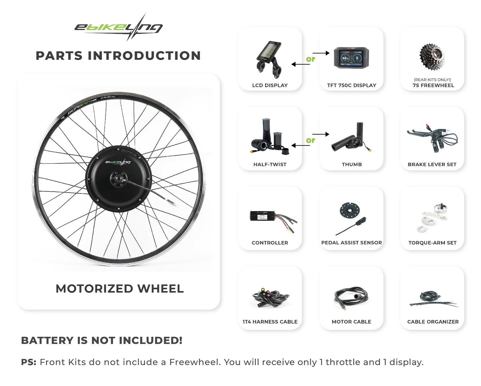 eBikeling Waterproof 48V 1200W Direct Drive Motor Electric Ebike Conversion Kit