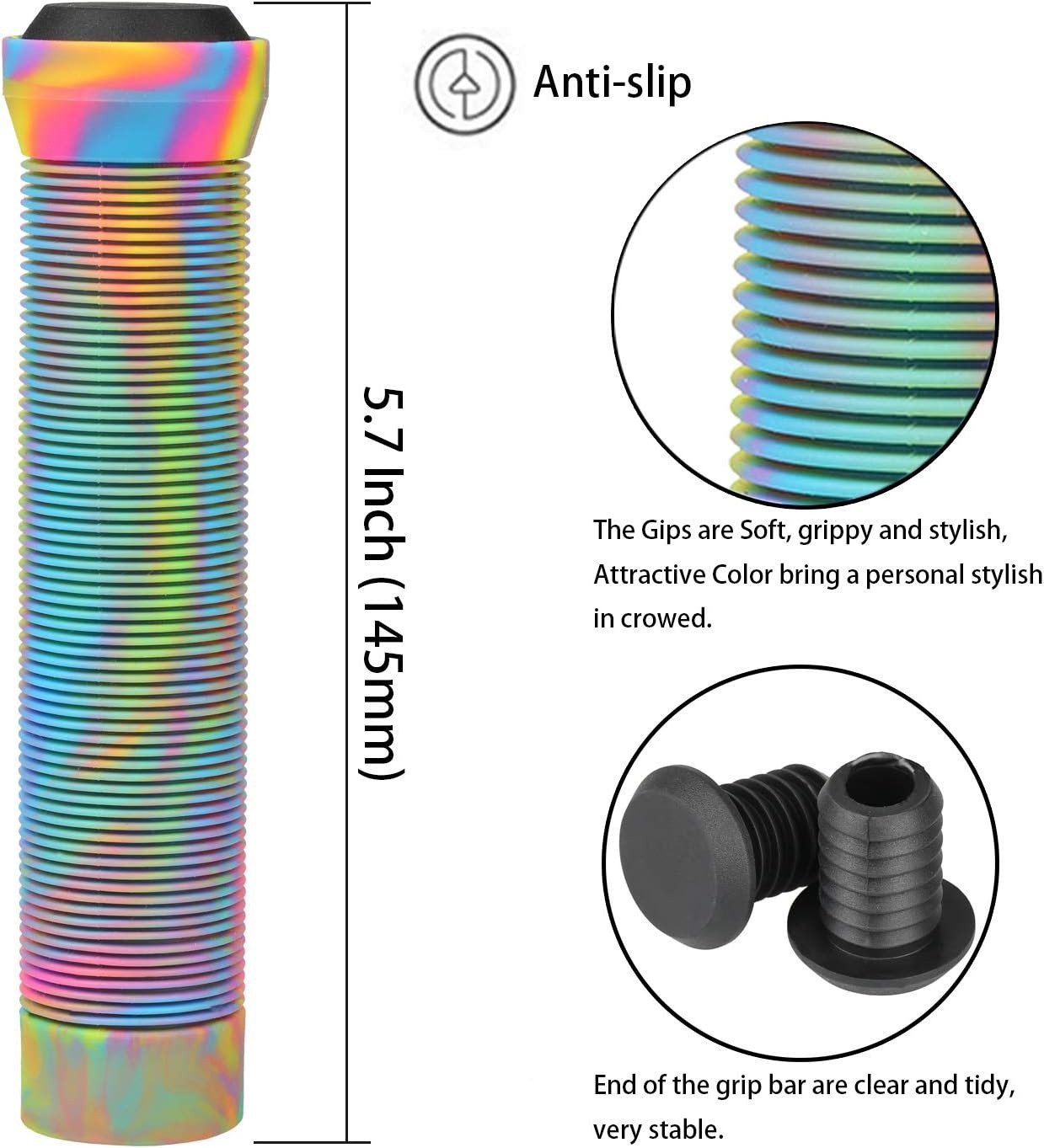 Scooter Grips – Mixed Color MTB & BMX Handlebar | 145mm 145mm, Rainbow