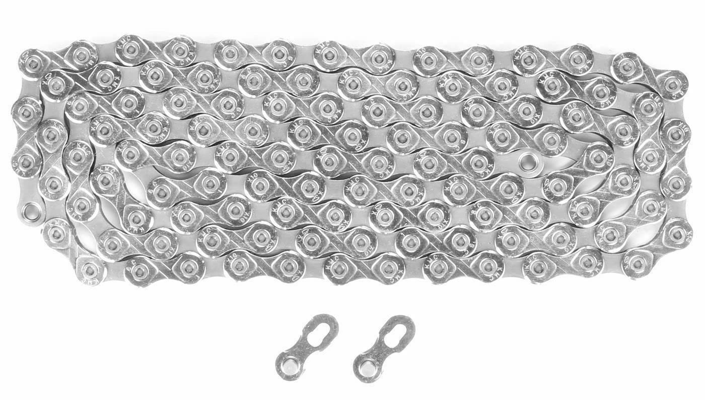 KMC X10 10-Speed Nickel Plate & Black 0.5 inches X 0.39 inches, Silver