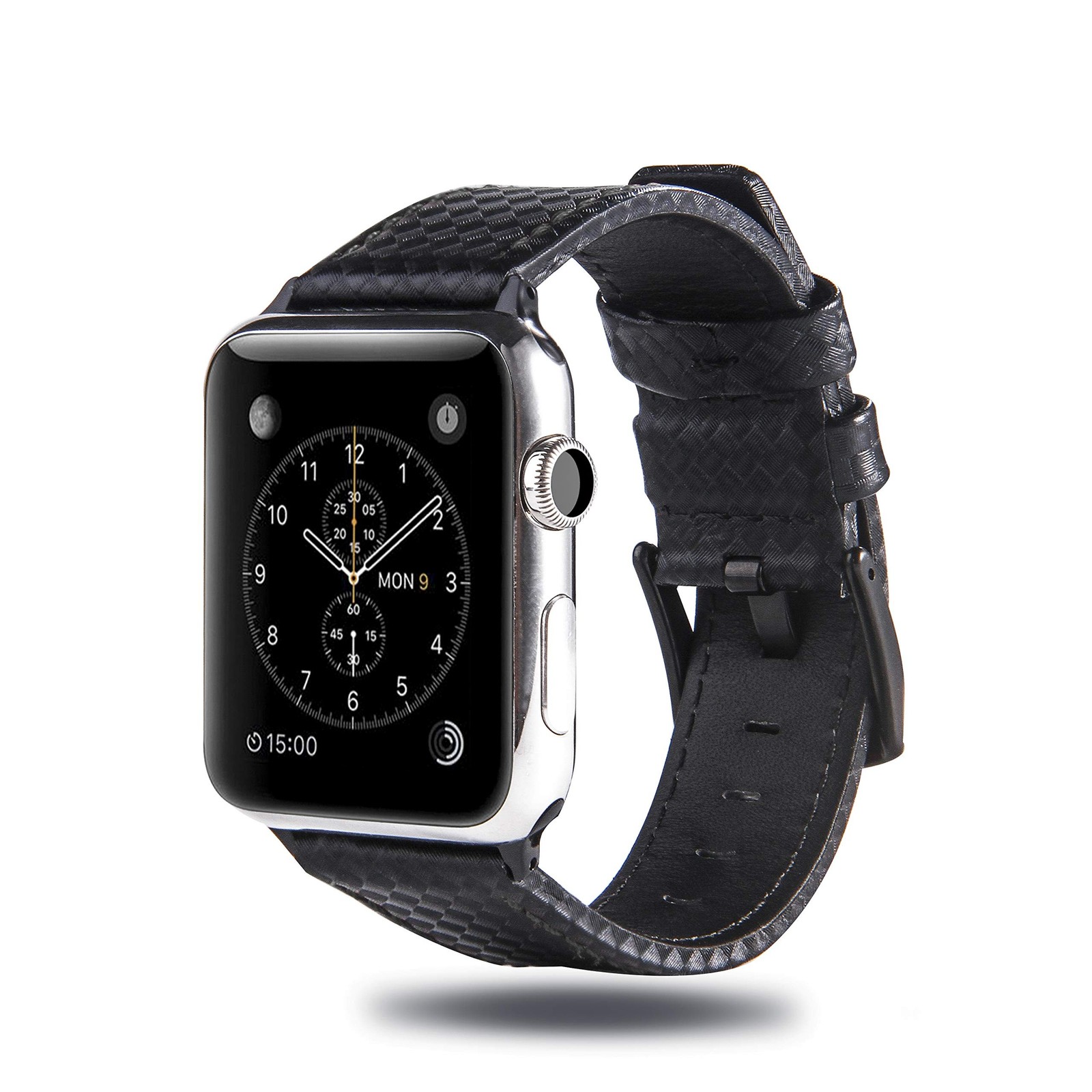 MeShow 44mm 42mm Genuine Leather Carbon Fiber Embossed Pattern with Stitching…