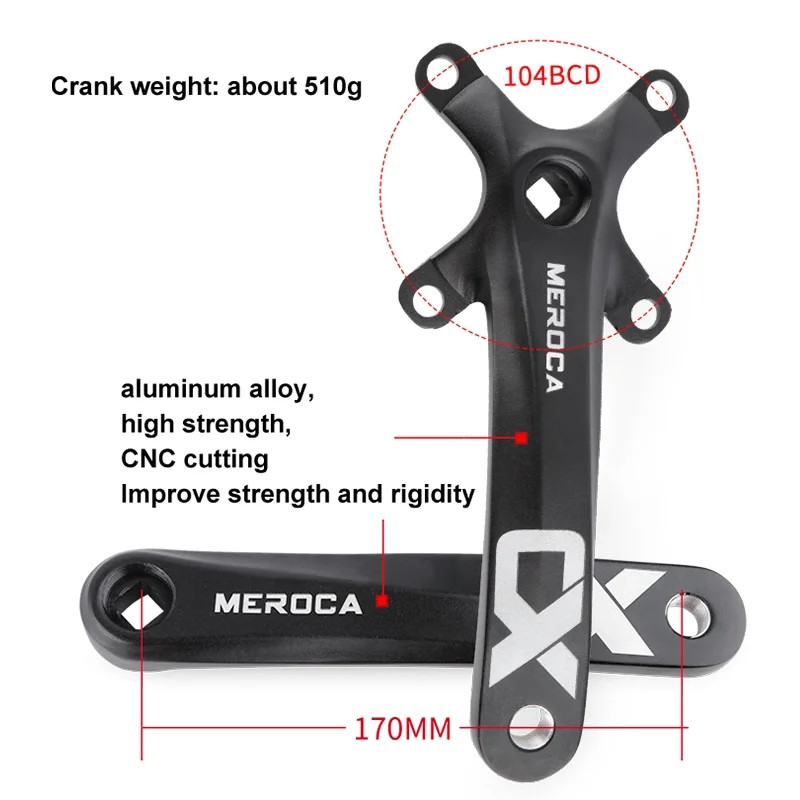 MEROCA Bicycle Crank Chainwheel 104BCD MTB Bike Crankset Aluminum Alloy with Bot