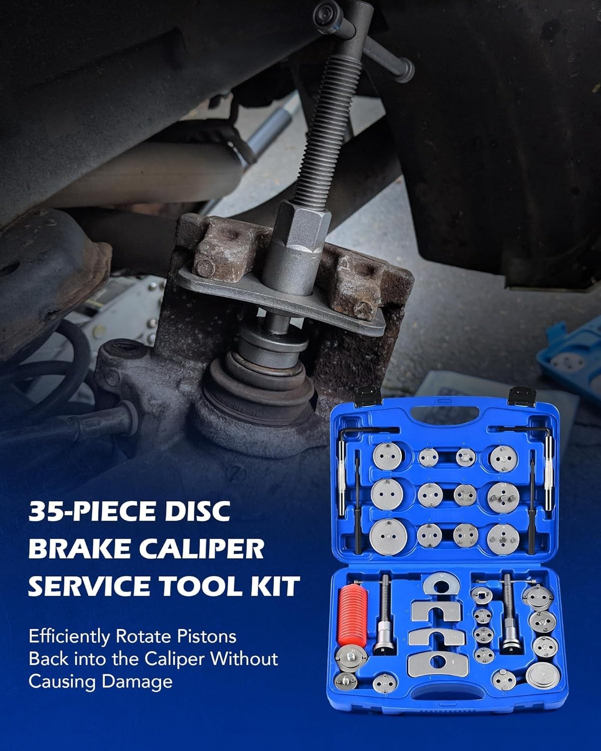 35 Piece Disc Brake Caliper Tool Kit, Heavy Duty Brake Caliper Compression To…