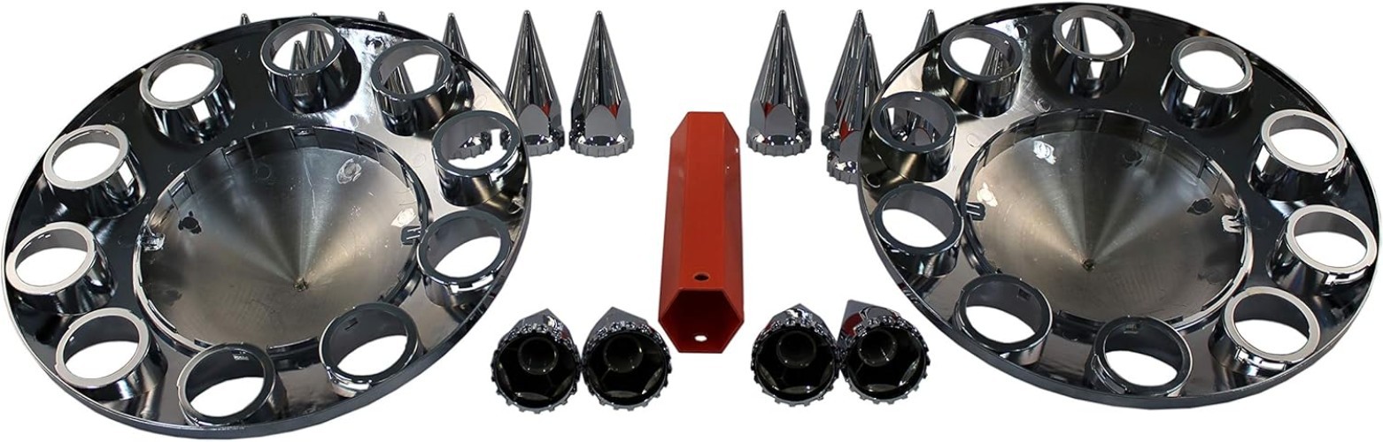 Chrome ABS Complete Axle Cover Set with Hub Caps and 33mm Screw-On Spiked Lug…