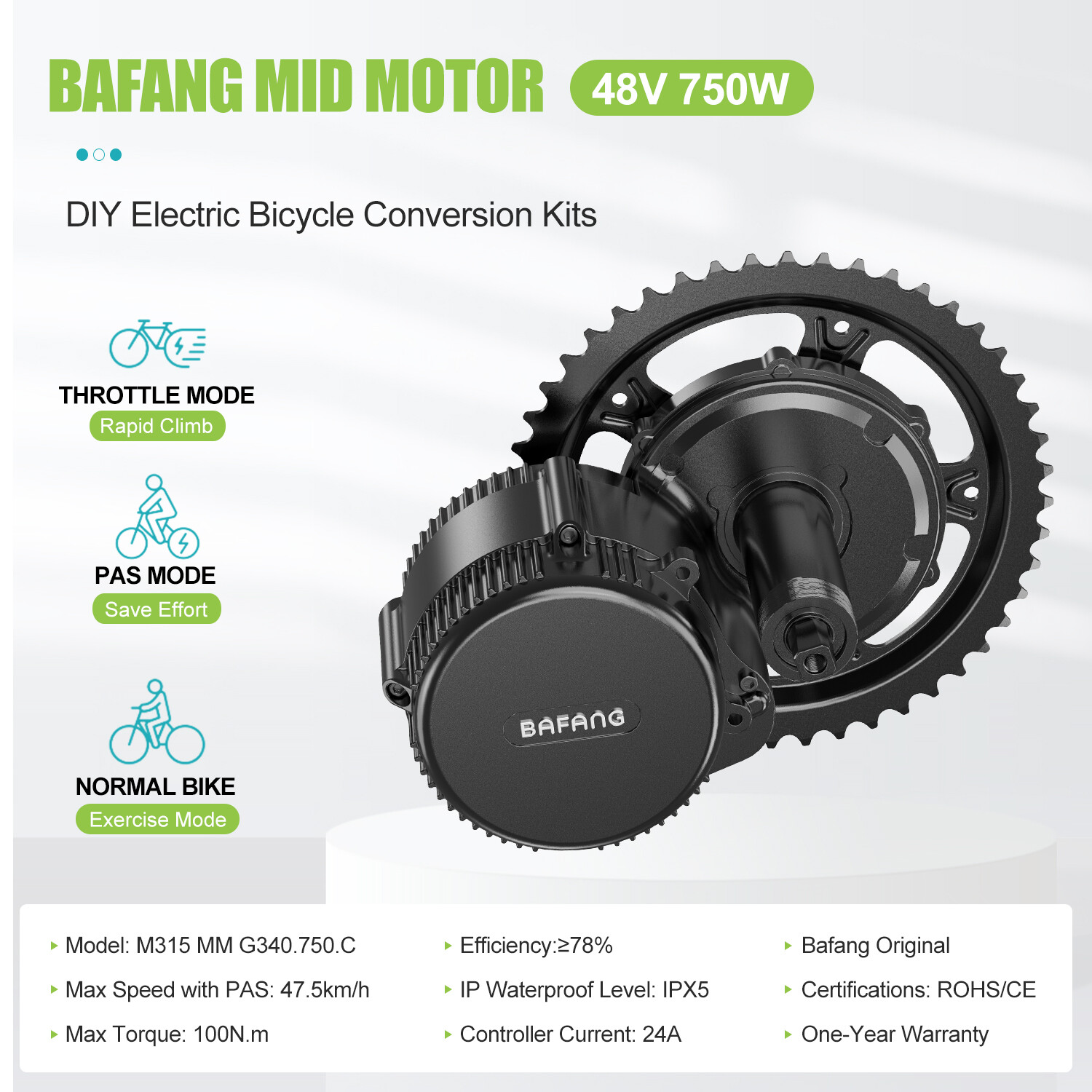 36V/48V/500/750W Bafang Mid Drive Motor 68-73MM DIY Ebike Conversion Kits USA