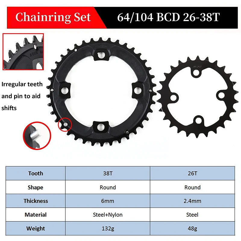 104/64 BCD Bicycle Chainring 22T 24T 26T 32T 38T 42T 44T MTB Chainring 9S 10S Mo