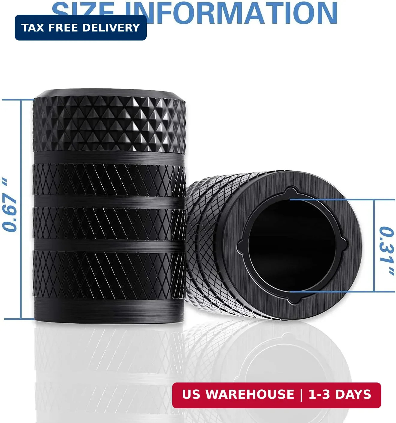 CKAuto Tire Valve Stem Caps, Black, 4 pcs/Pack, Anodized Aluminum Tire Valve Cap