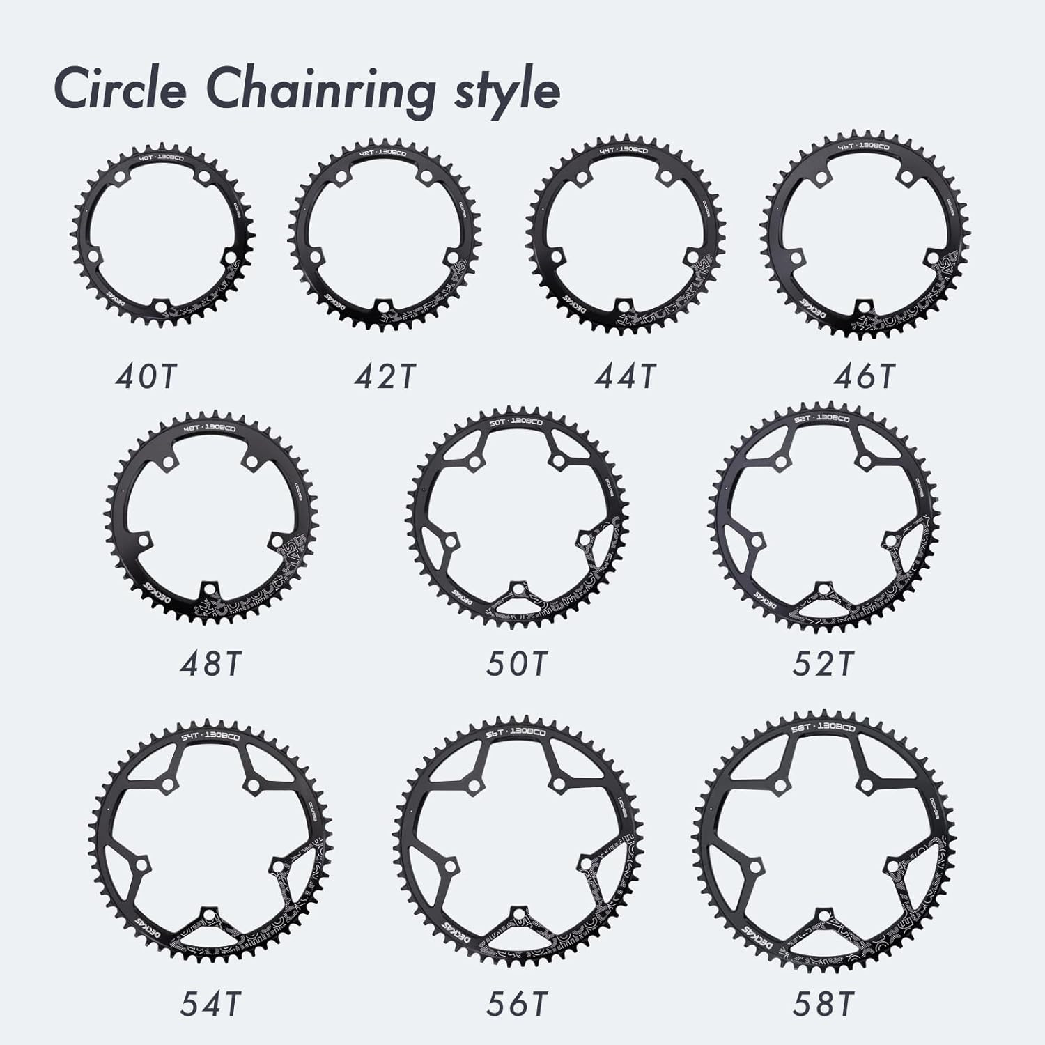 DJC Bike Chainring 130BCD 40T to 58T Round Chainwheel Narrow Wide Tooth Lightwei