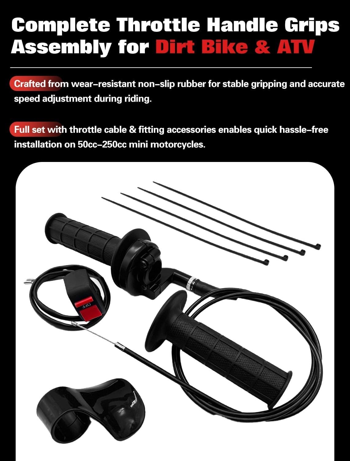 Handlebar Throttle Grips Set Aluminum Cable Clamp for 50cc-125cc Dirt Bikes ATV