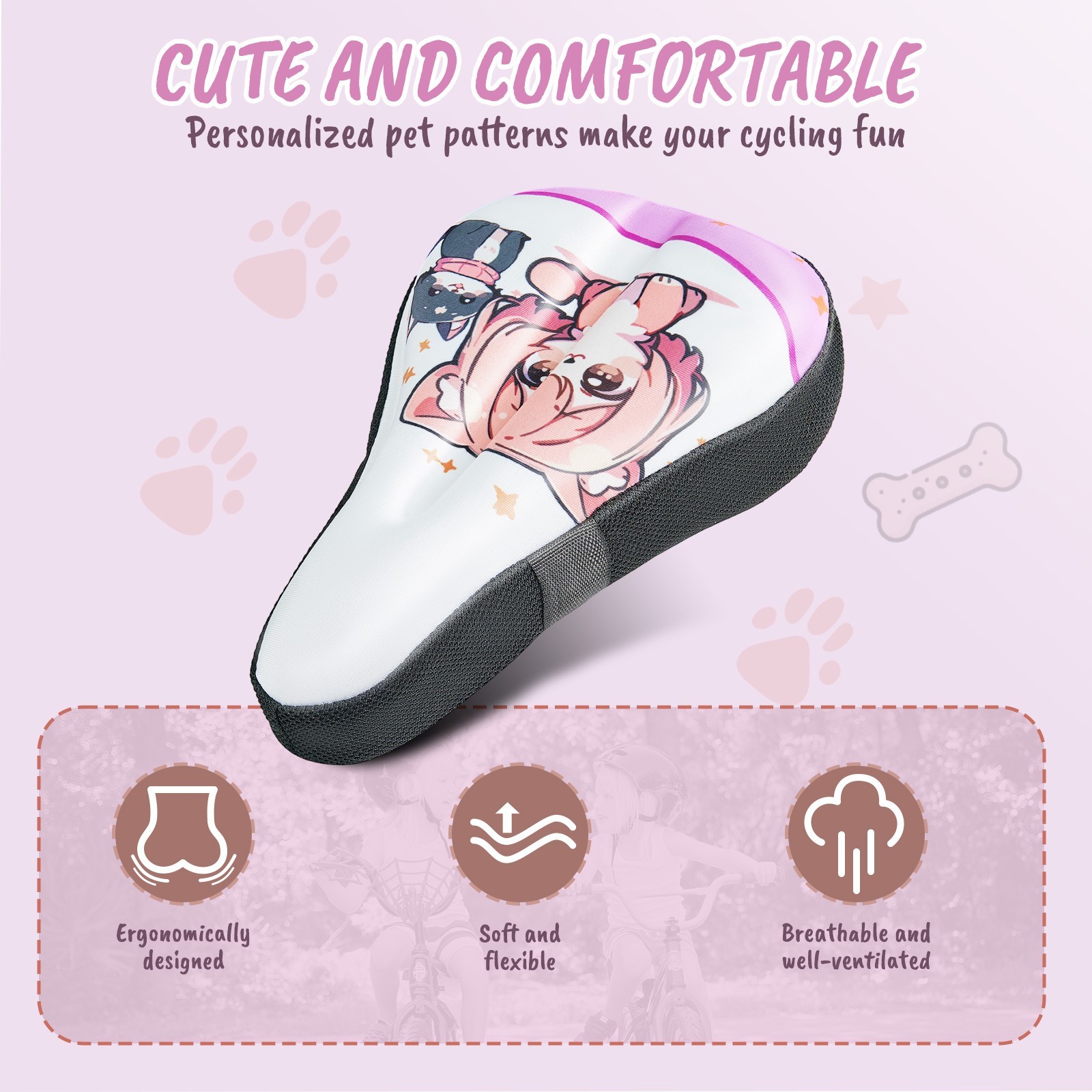 Kids Bike Seat Cushion for Girls, Gel Padded Bike Seat Cover for Child