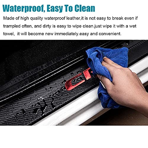 Carbon Fiber Style Leather Door Sill Protector,Scuff Plate Cover CRV RED1