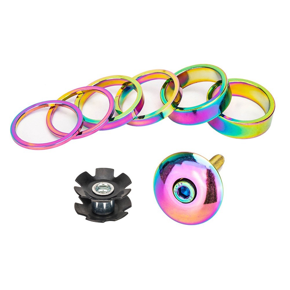 Bike Headset Washer Bicycle Front Fork Stem Spacers Ring Gasket Set Blue Gold