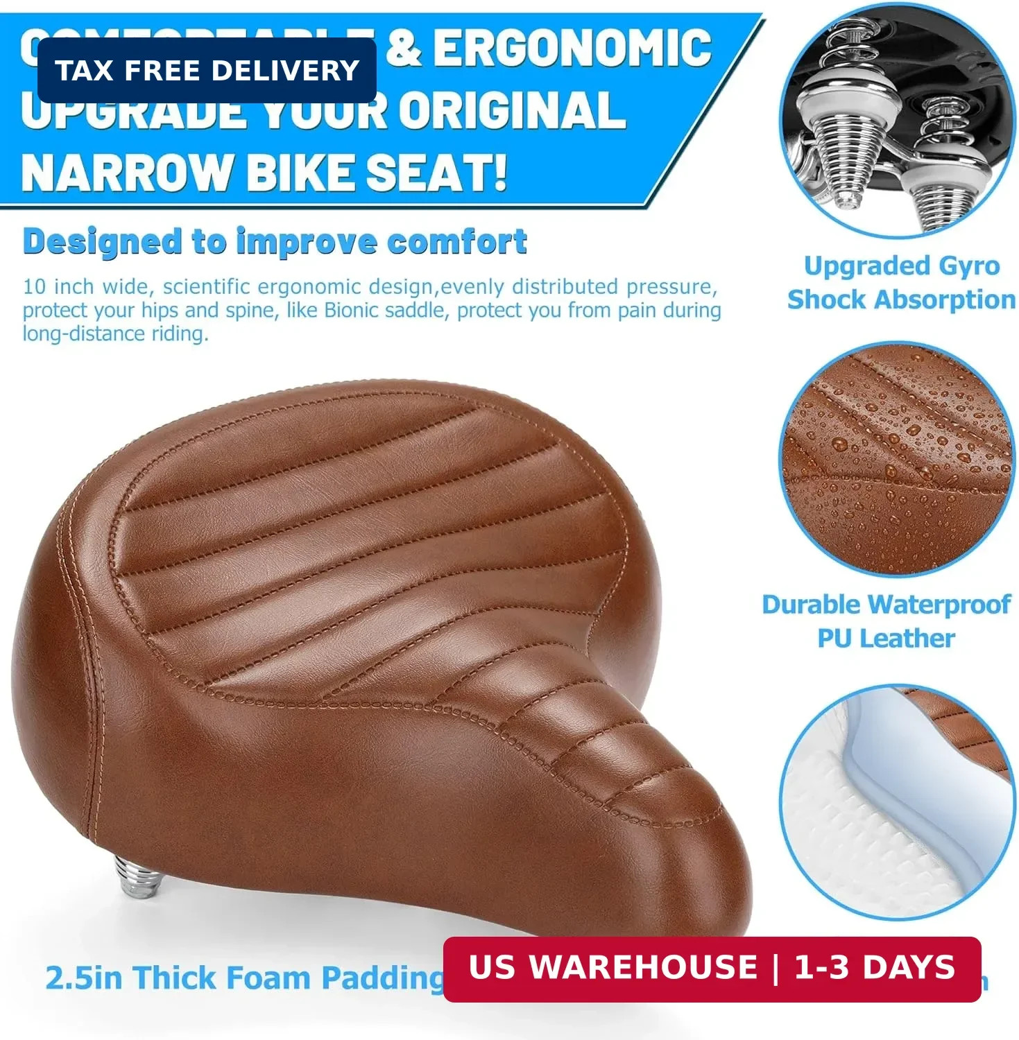 CDYWD Wide Bike Seat for Men Women Comfort, Large Soft Padded Bicycle Seat Cushi
