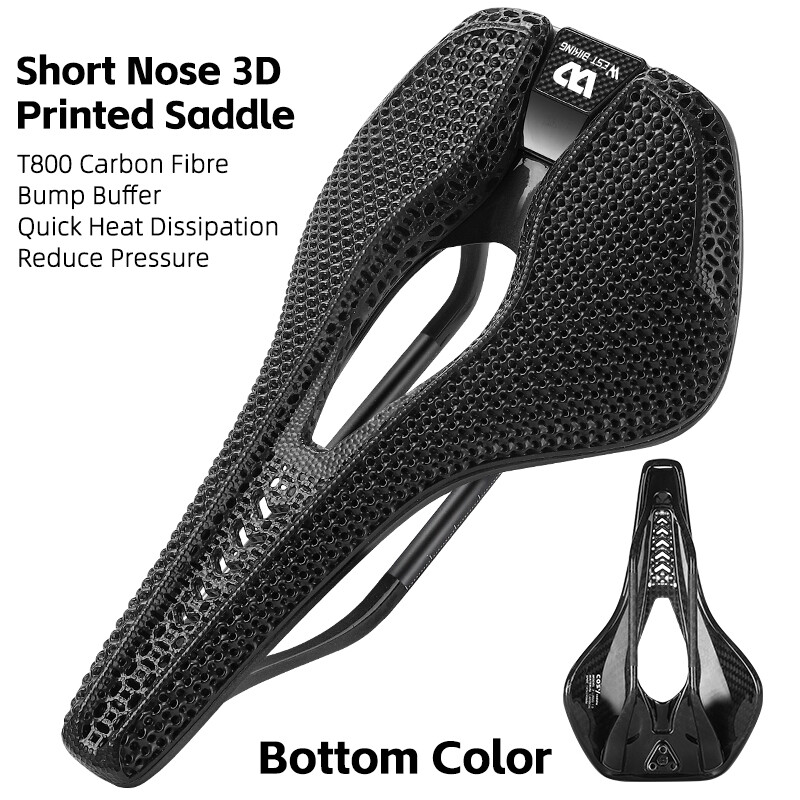 WEST BIKING 3D Printed Carbon Fibre Bicycle Saddle Short Nose Racing Bike Saddle