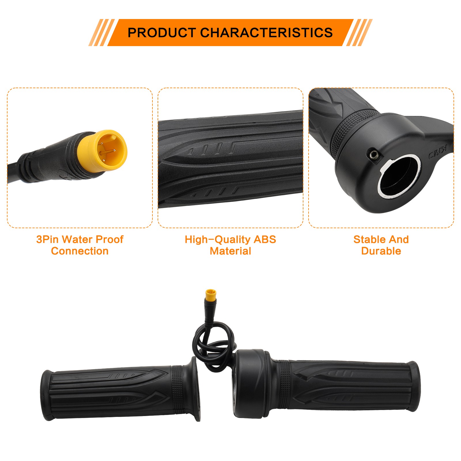 3 Pin Full Twist Throttle Handlebar Grip 12V-72V For Electric Bicycle Scooter
