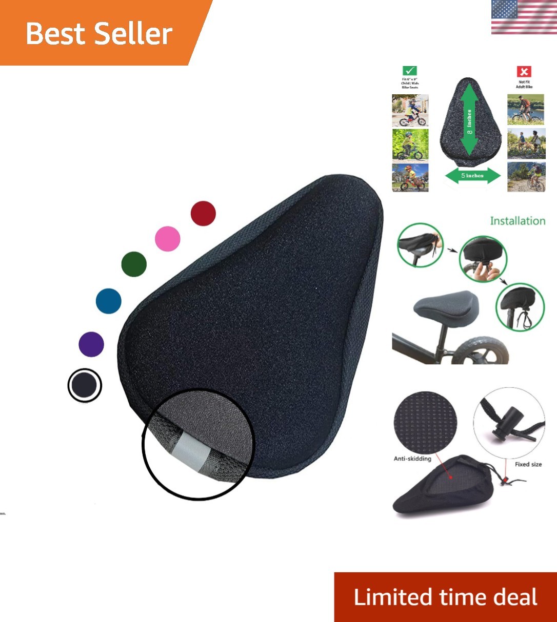 Child’s 8×5 Inch Comfort Gel-Bike Seat Cover – Easy Installation & Secure Fit