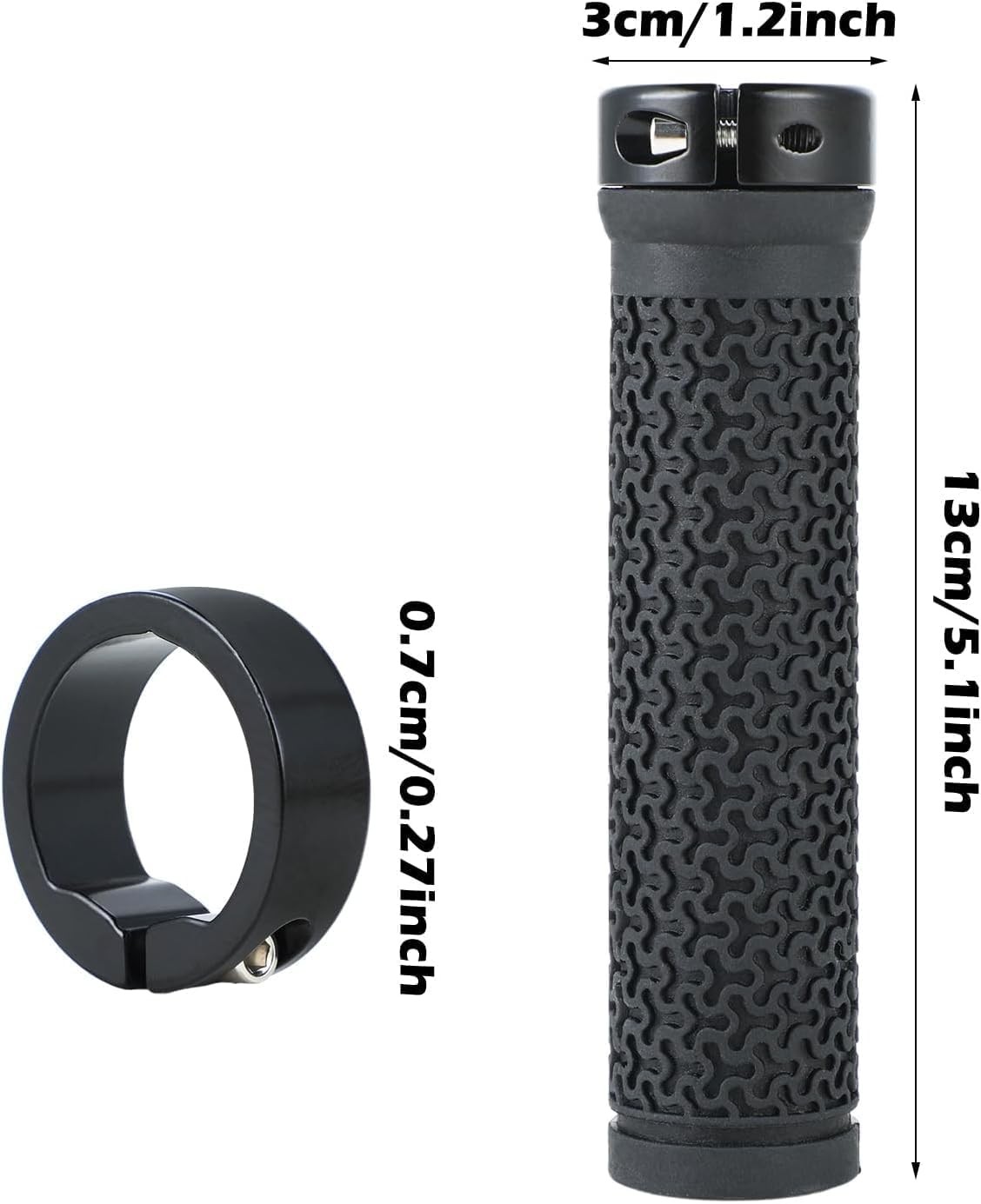 Bike Handlebar Grips 131mm Rubber Ergonomic Anti-Slip Bicycle Grips with End Cap