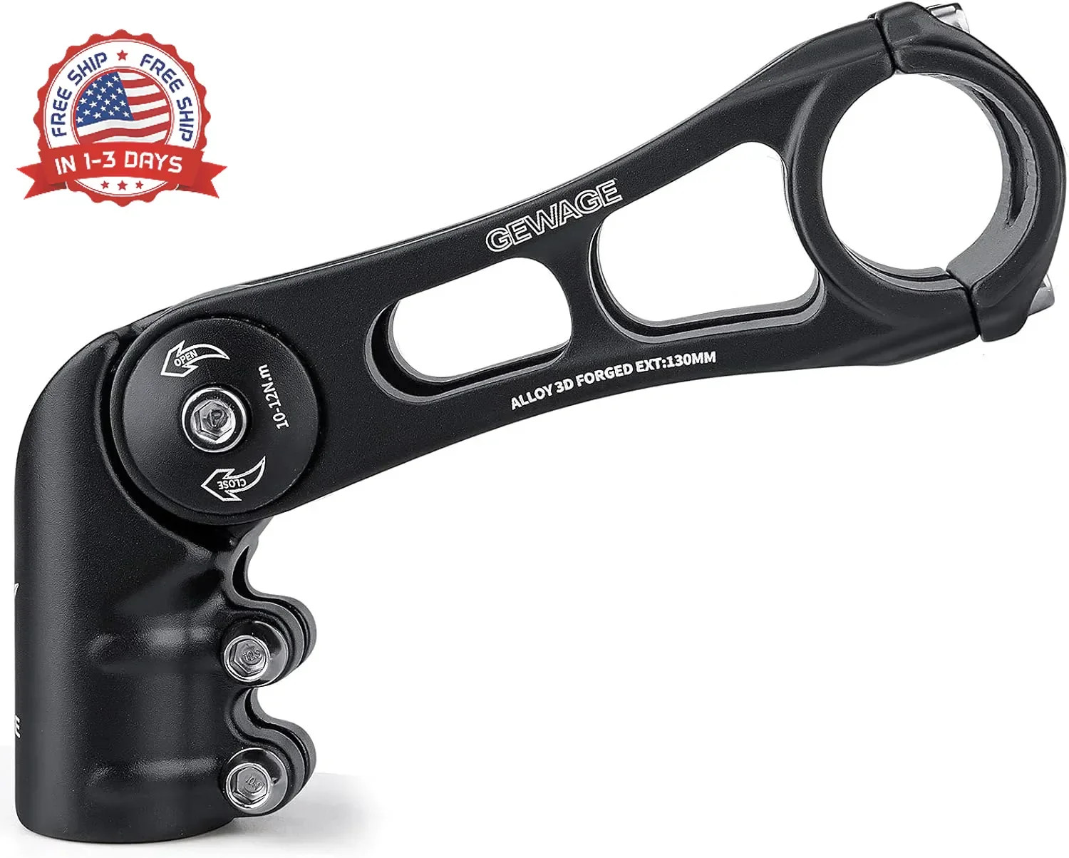 GEWAGE Bike Stem – 130 Degree Adjustable Bicycle Stem- 75mm 90mm 130mm Handlebar